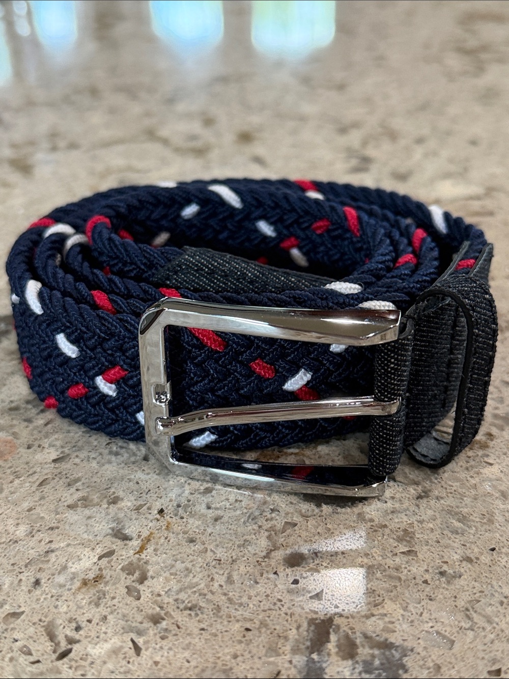 Navy Braided Elastic Belt with Red & White Accents